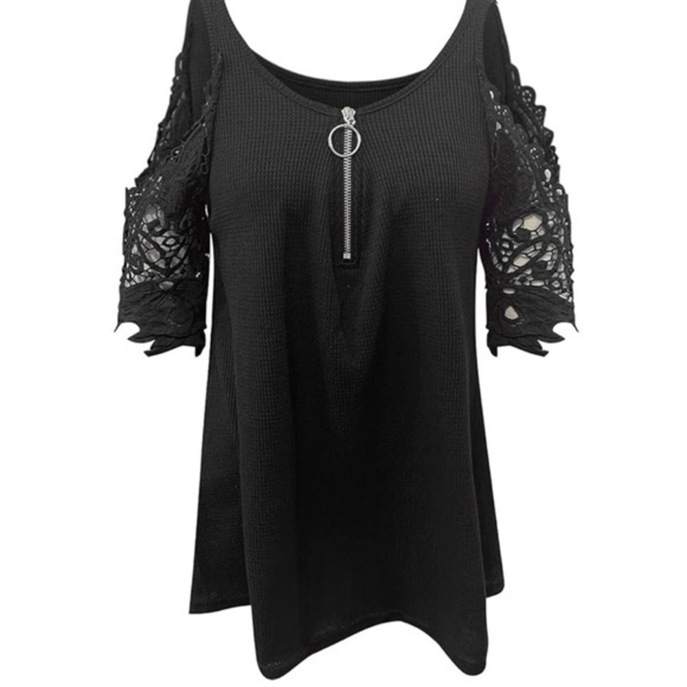 Black Lace Cold Shoulder Top